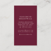 Elegant Bourgogne Ivoor Waterverf Bloemenmonogram Visitekaartje (Achterkant)