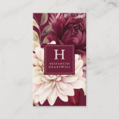Elegant Bourgogne Ivoor Waterverf Bloemenmonogram Visitekaartje (Voorkant)