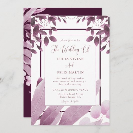 Elegant Bourgogne laat QR Code Fotobruiloft Kaart (Voorkant / Achterkant)