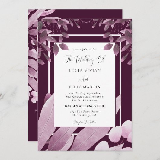 Elegant Bourgogne laat QR Code Fotobruiloft Kaart (Voorkant / Achterkant)