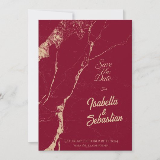 Elegant Bourgogne Marmer Save the Date wieden Kaart (Voorkant)