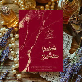 Elegant Bourgogne Marmer Save the Date wieden Kaart