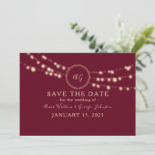 Elegant Bourgogne Monogram Bruiloft Save The Date (Staand voorkant)