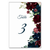 Elegant Bourgogne & Navy Flowers Tabel 3 Weddensch Kaart (Achterkant)