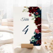 Elegant Bourgogne & Navy Flowers Tabel 4 Weddensch Kaart