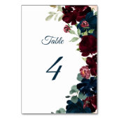 Elegant Bourgogne & Navy Flowers Tabel 4 Weddensch Kaart (Voorkant)