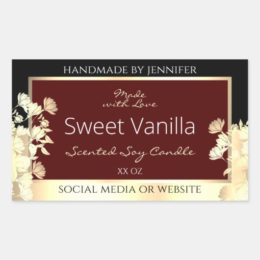 Elegant Bourgogne Product Labels Floral Gold Lijst (Voorkant)