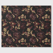 Elegant Bourgogne rood en goud Roos bloemmotief Cadeaupapier (Vlak)