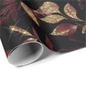 Elegant Bourgogne rood en goud Roos bloemmotief Cadeaupapier (Rol Hoek)