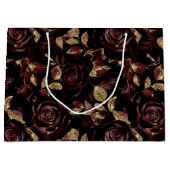 Elegant Bourgogne rood en goud Roos bloemmotief Groot Cadeauzakje (Voorkant)