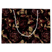 Elegant Bourgogne rood en goud Roos bloemmotief Groot Cadeauzakje (Achterkant)