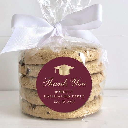 Elegant Bourgogne rood goud Afstuderen dank u Ronde Sticker