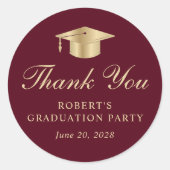Elegant Bourgogne rood goud Afstuderen dank u Ronde Sticker (Voorkant)