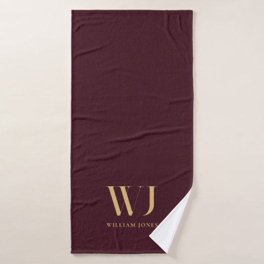 Elegant Bourgogne rood goud minimalistisch monogra Bad Handdoek (Badhanddoek)
