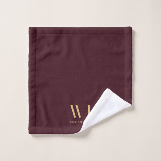 Elegant Bourgogne rood goud minimalistisch monogra Bad Handdoek (Wasdoekje)