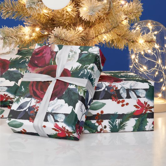 Elegant Bourgogne Roos Grote kerstmis Cadeaupapier (Feestdagen)