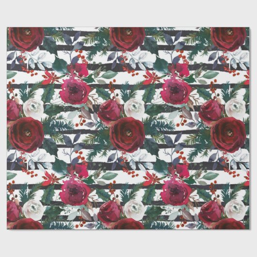 Elegant Bourgogne Roos Grote kerstmis Cadeaupapier (Vlak)