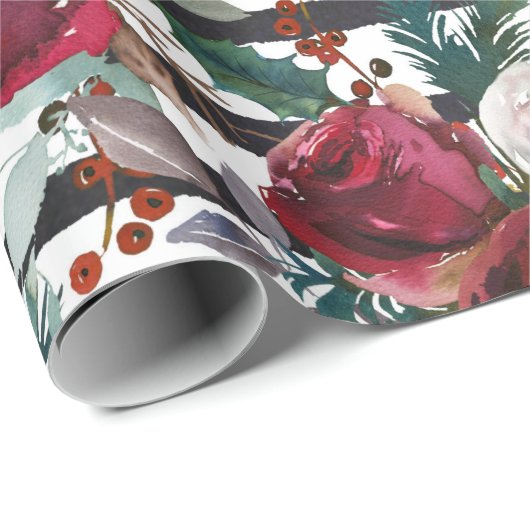 Elegant Bourgogne Roos Grote kerstmis Cadeaupapier (Rol Hoek)