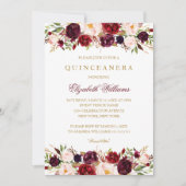 Elegant Bourgogne Roos Quinceanera Invitation Kaart (Voorkant)