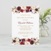 Elegant Bourgogne Roos Quinceanera Invitation Kaart (Staand voorkant)