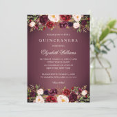 Elegant Bourgogne Roos Quinceanera Invite Kaart (Staand voorkant)