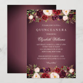Elegant Bourgogne Roos Quinceanera Invite Kaart (Voorkant / Achterkant)