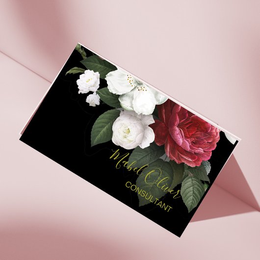 Elegant Bourgogne Rozen Moderne QR-code Gold Visitekaartje