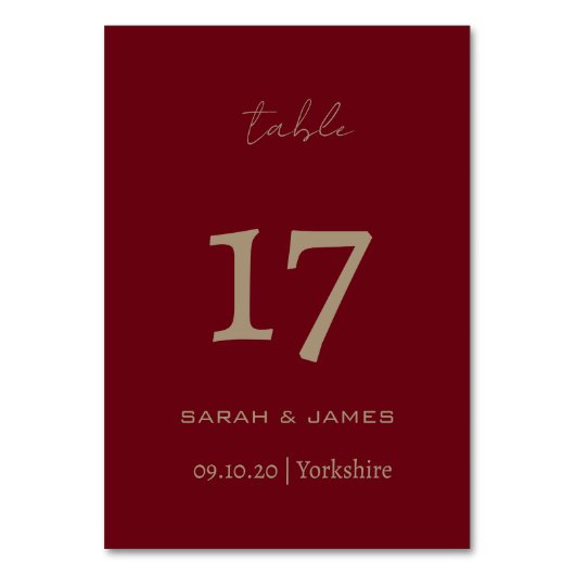 Elegant Bourgogne Script Aangepaste tabel Nummer K Kaart (Achterkant)