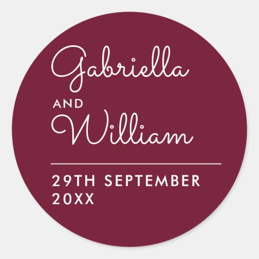 Elegant Bourgogne Script Favor Classic Ronde Stick Ronde Sticker (Voorkant)