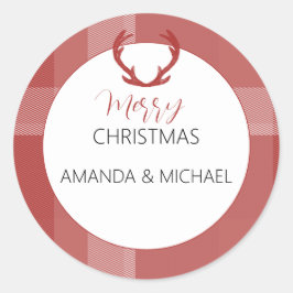 Elegant Bourgogne Tartan Monogram Ronde Sticker