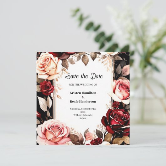 Elegant Bourgogne Trendy Save The Date (Staand voorkant)