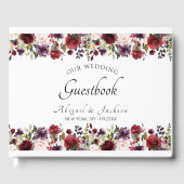 Elegant Bourgogne Violet Bloemen Bruiloft Monogram Gastenboek (Voorkant)