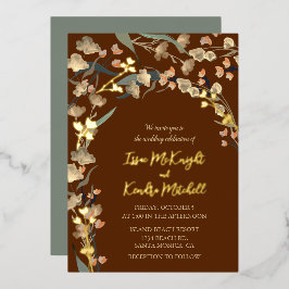 Elegant Bourgogne Wine Sage Botanical Wedding Folie Uitnodiging