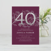 Elegant Bourgogne Zilver 40e Verjaardag Kaart (Staand voorkant)