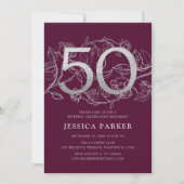 Elegant Bourgogne Zilver 50e Verjaardag Kaart (Voorkant)