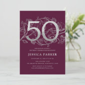 Elegant Bourgogne Zilver 50e Verjaardag Kaart (Staand voorkant)