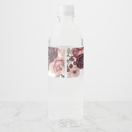 Elegant Bourgogne Zomer Bloemen Water Fles Label Waterfles Etiket (Achterkant)