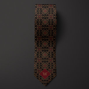 Elegant Bourgogne & zwart monogram Stropdas