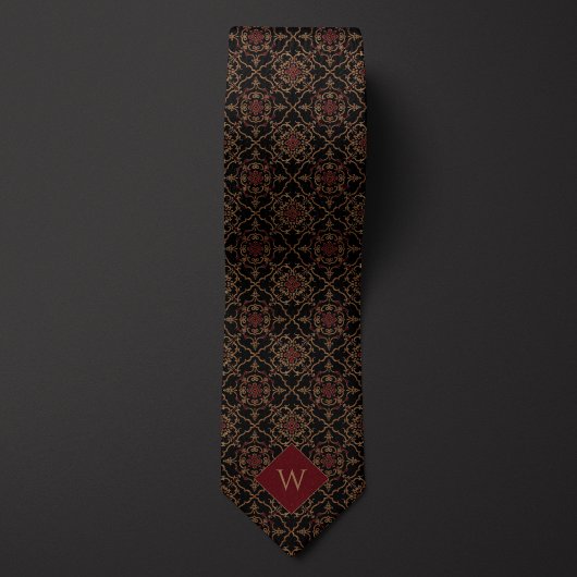 Elegant Bourgogne & zwart monogram Stropdas