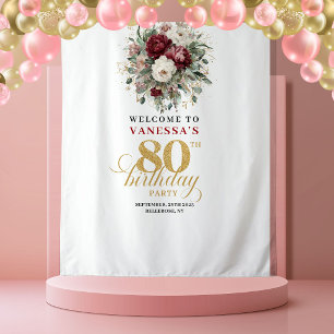 Elegant Bourgondië 80e Verjaardag Banner Wandkleed
