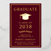 Elegant Bourgondië Afstuderen Folie Aankondiging (Voorkant)
