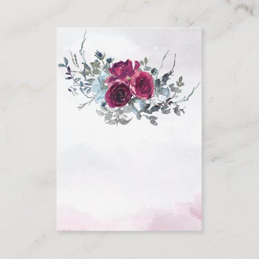 Elegant Bourgondië Blauw Wit Rozen Bruiloft Informatiekaartje (Achterkant)