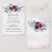 Elegant Bourgondië Blauw Wit Rozen Bruiloft Informatiekaartje (Voorkant / Achterkant)