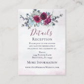 Elegant Bourgondië Blauw Wit Rozen Bruiloft Informatiekaartje (Voorkant)