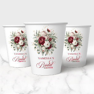 Elegant Bourgondië Bloem Goud Bruiloft Shower Papi Papieren Bekers