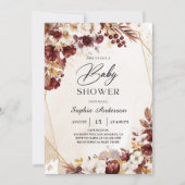 Elegant Bourgondië Bloemen Baby shower Uitnodiging (Voorkant)