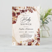Elegant Bourgondië Bloemen Baby shower Uitnodiging (Staand voorkant)