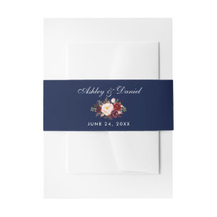 Elegant Bourgondië Bloemen Blauw Bruiloft Uitnodigingen Wikkel