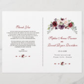 Elegant Bourgondië Bloemige Geweien Huwelijksprogr (Voorkant)