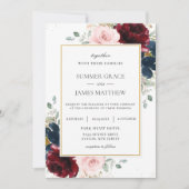 Elegant Bourgondië Blush Blauw Rozen Bloemenbruilo Kaart (Voorkant)